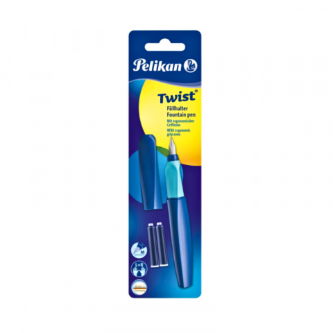 Stilouri școlare - Stilou Pelikan Twist Deep Blue 2 rezerve albastre penita M