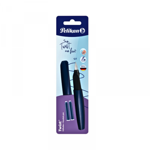 Stilouri școlare - Stilou Pelikan Twist Night Breeze penita M bleumarin 2 rezerve