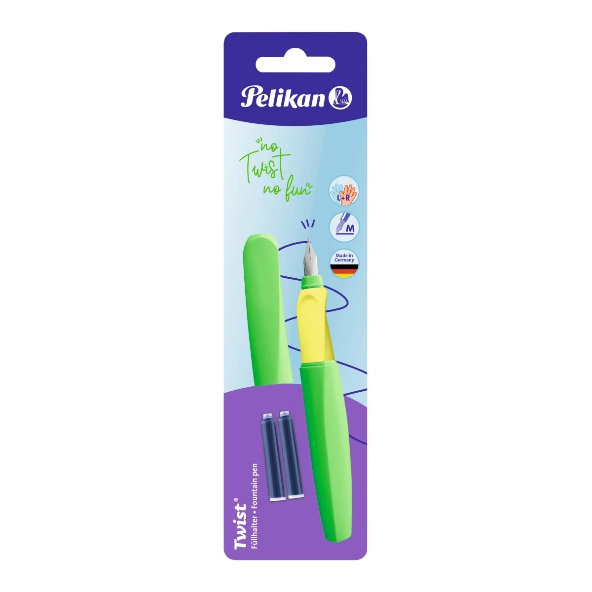 Stilouri școlare - Stilou Twist penita M verde neon blister Pelikan