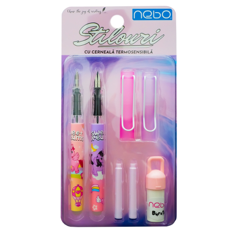 Instrumente de scris - Stilouri cu cerneala termosensibila + rezerve 2 buc /blister Nebo