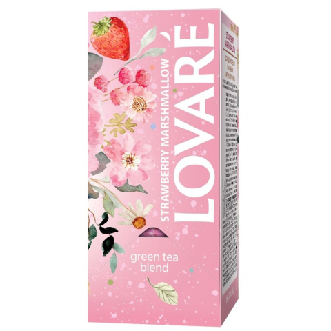 Amestec de ceai verde, fragute si petale de albastrele, cu aroma de fragi Strawberry Marshmallow 24 plicuri x 2 g Lovare [2]