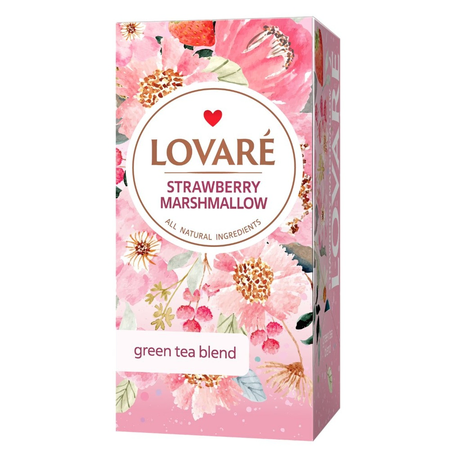 Amestec de ceai verde, fragute si petale de albastrele, cu aroma de fragi Strawberry Marshmallow 24 plicuri x 2 g Lovare [1]