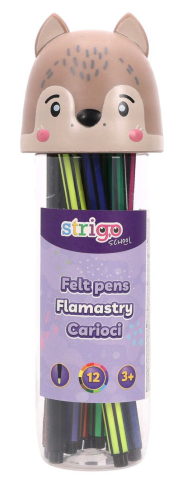 Instrumente de scris - Set 12 carioci lavabile cutie Lup Strigo