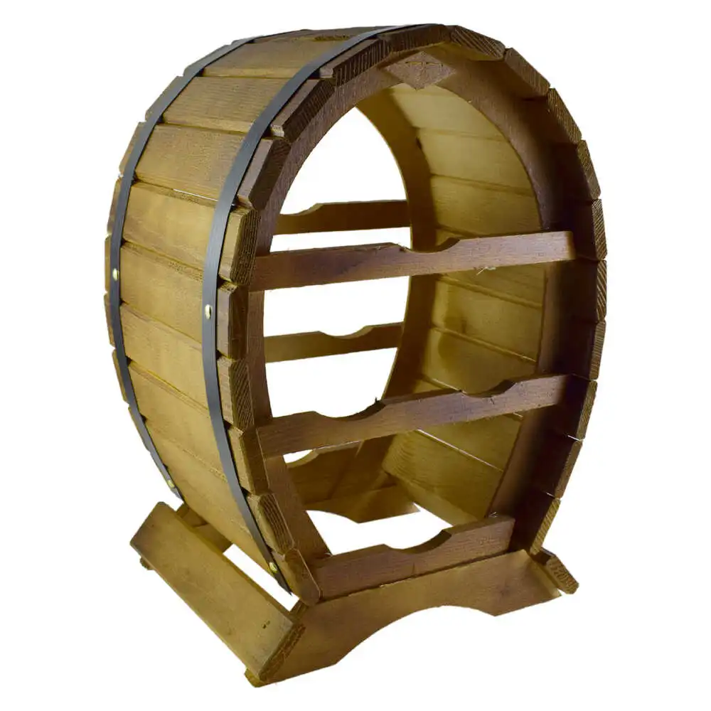 Suport lemn pentru 4 sticle vin in forma de butoi 43 cm [1]