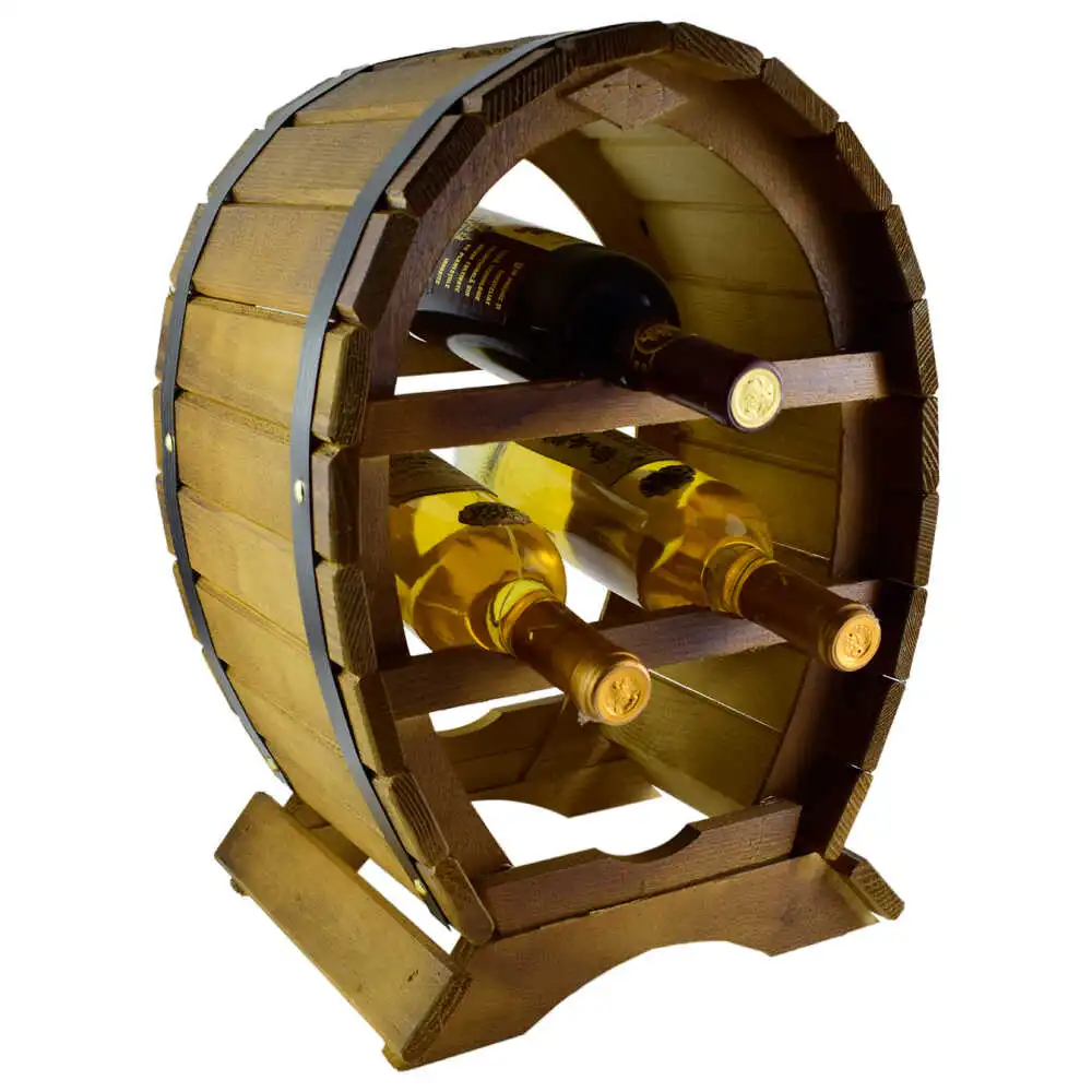 Casă și decorațiuni - Suport lemn pentru 4 sticle vin in forma de butoi 43 cm