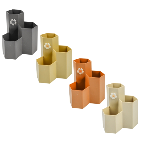 Organizare și arhivare - Suport birou 3 compartimente cu floare 11x12 cm diverse culori