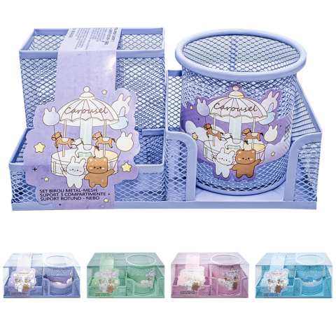 Suporturi și tăvițe documente - Suport birou metal 3 componente si suport rotund Nebo culori diferite