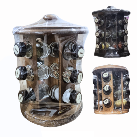 Articole pentru bucătărie - Suport cu 12 condimente lemn 22x24cm nuante diferite