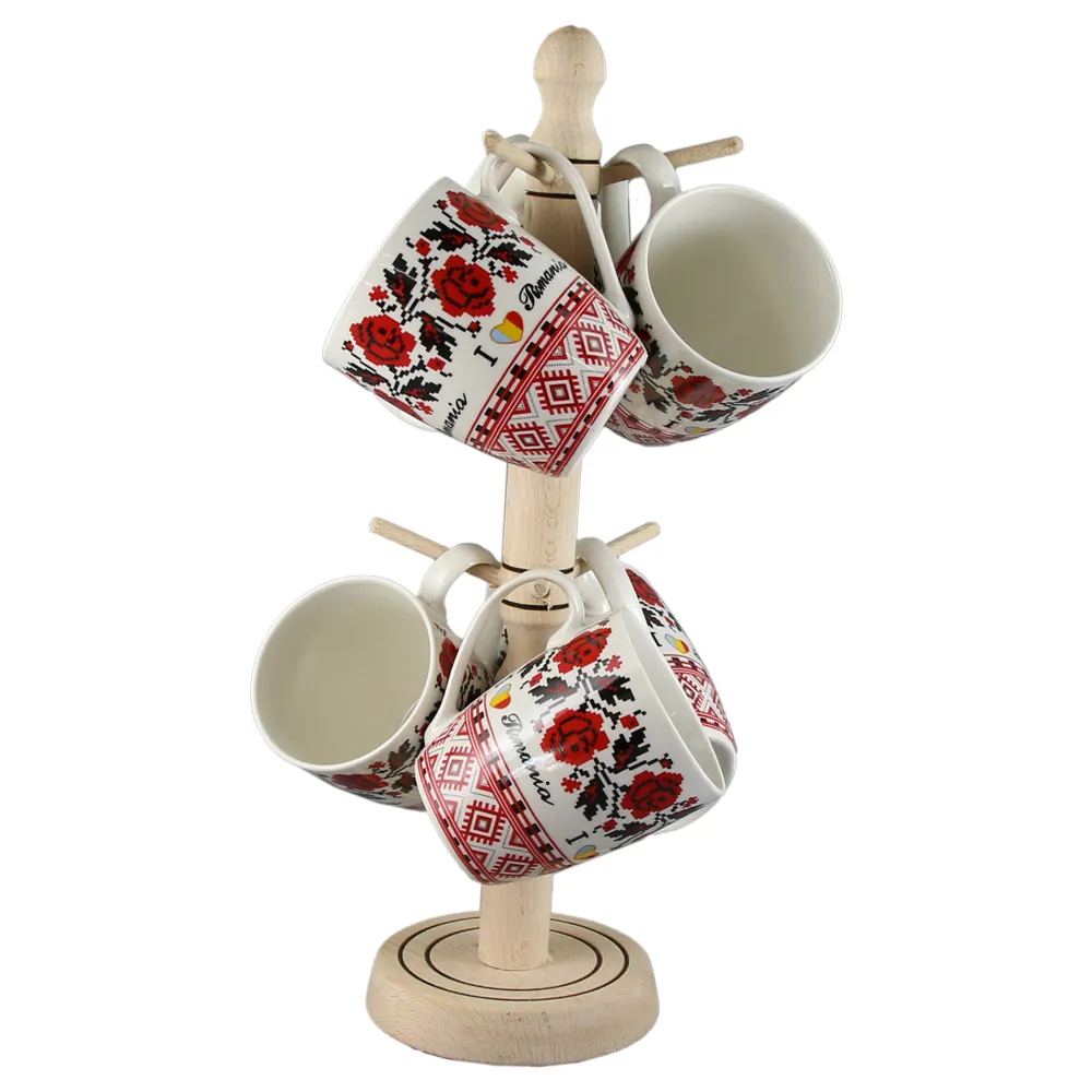 Casă și decorațiuni - Set 6 cani traditionale din ceramica cu suport 42 cm