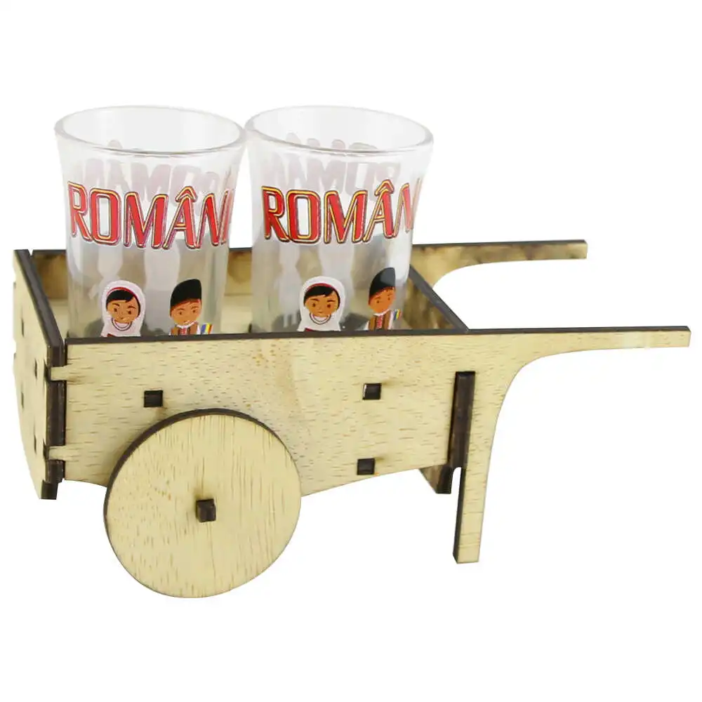 Băuturi și accesorii - Suport din lemn cu 2 pahare Roaba Romania 15 x 10 cm