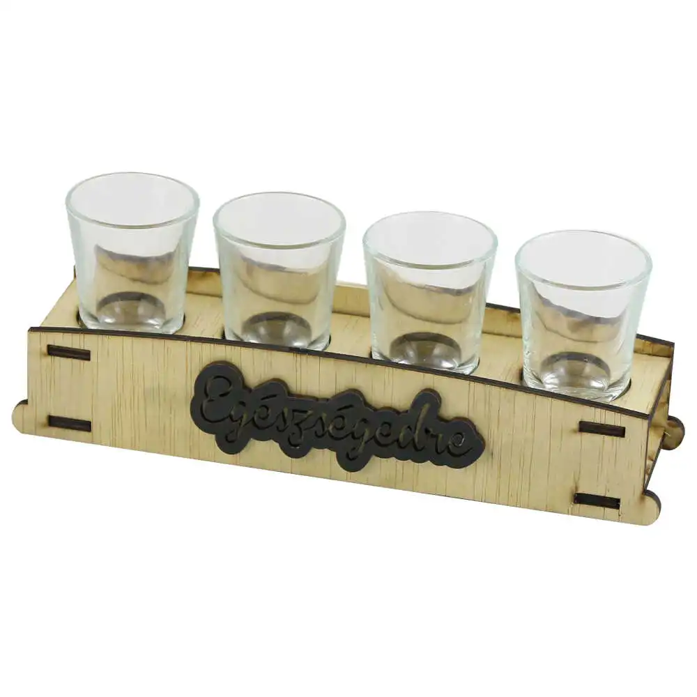 Casă și decorațiuni - Suport din lemn cu 4 pahare „Egeszsegedre” 21x6 cm