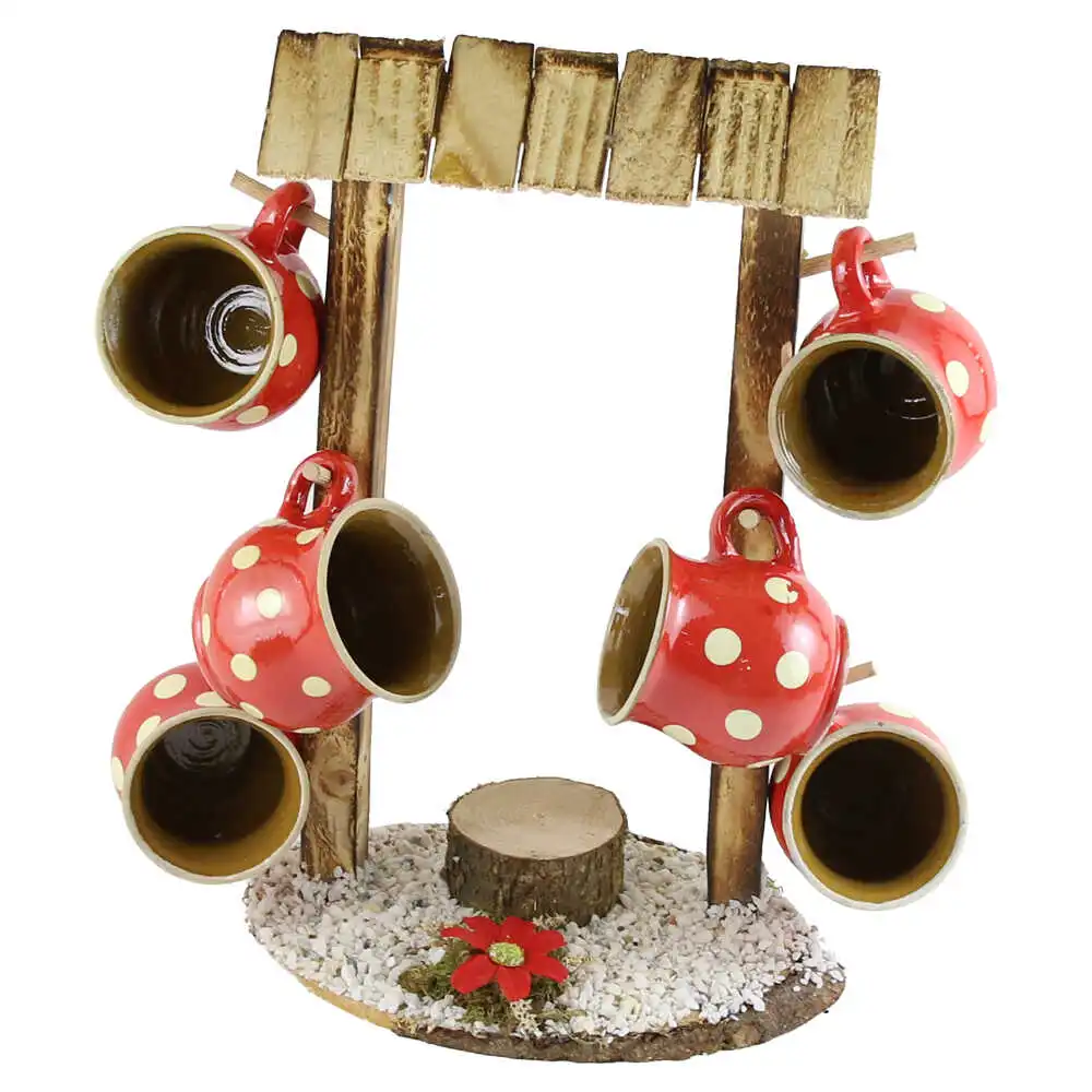 Suport din lemn cu 6 cesti din ceramica Fantana 23 x 13 x 32 cm culori diferite [4]