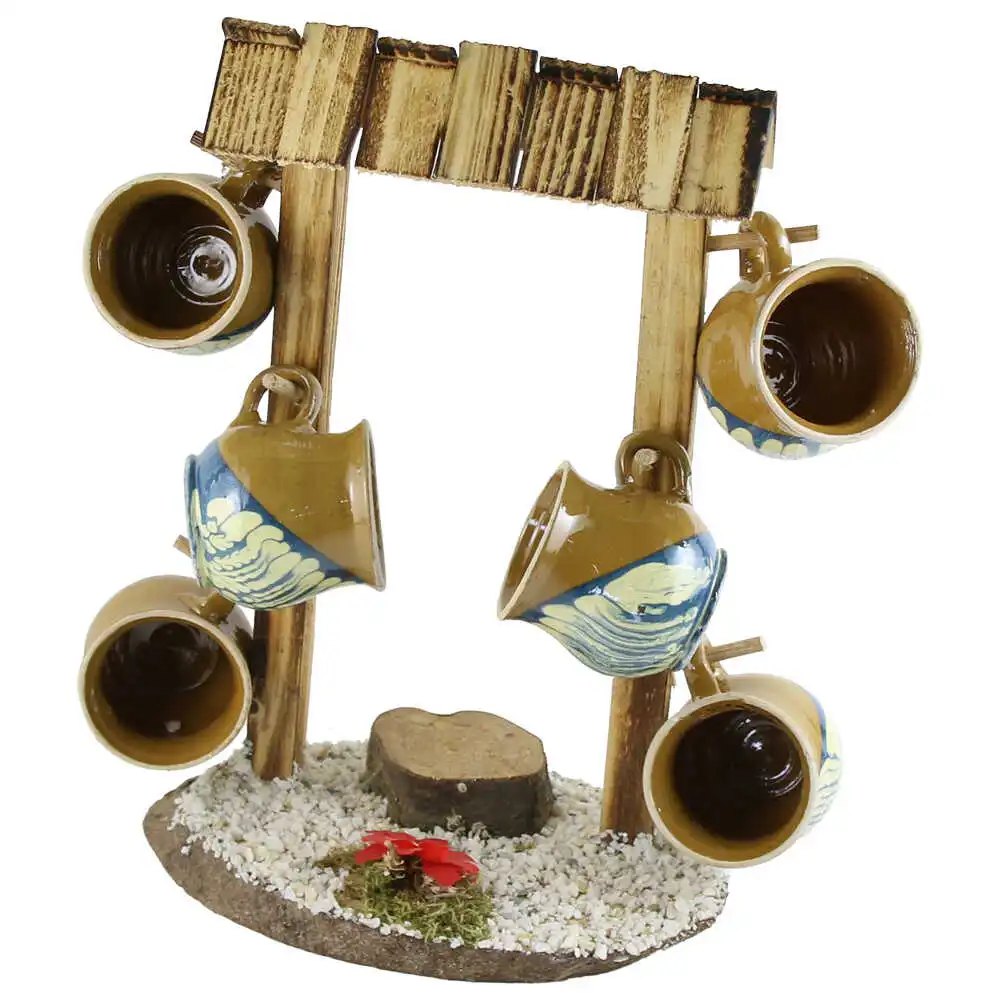 Suport din lemn cu 6 cesti din ceramica Fantana 23 x 13 x 32 cm culori diferite [2]