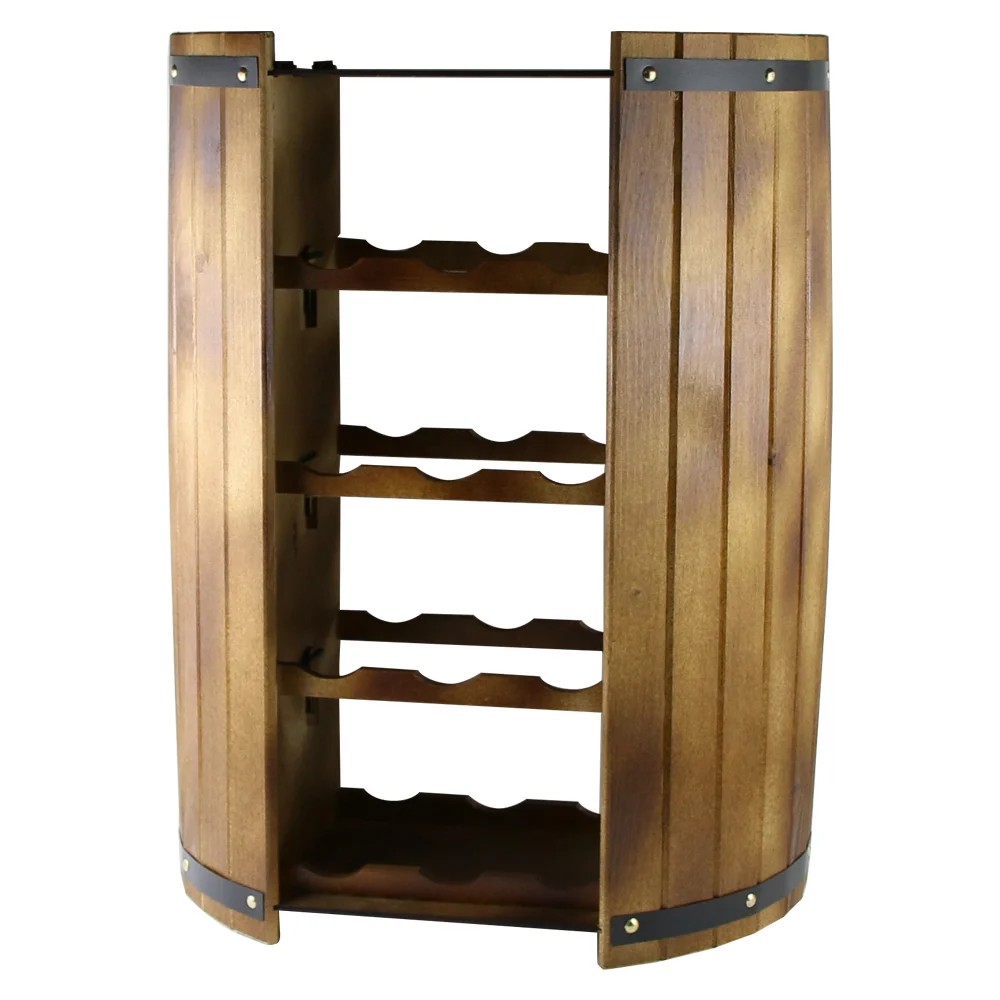Băuturi și accesorii - Suport lemn pentru 12 sticle de vin in forma de butoi 63cm