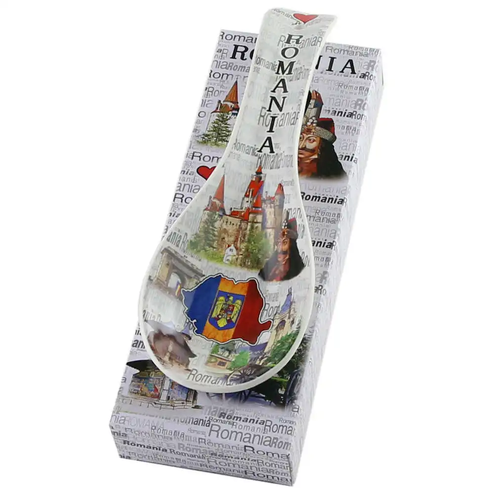 Ornamente și figurine decorative - Suport lingura ceramica 9x26 cm Stema Romaniei