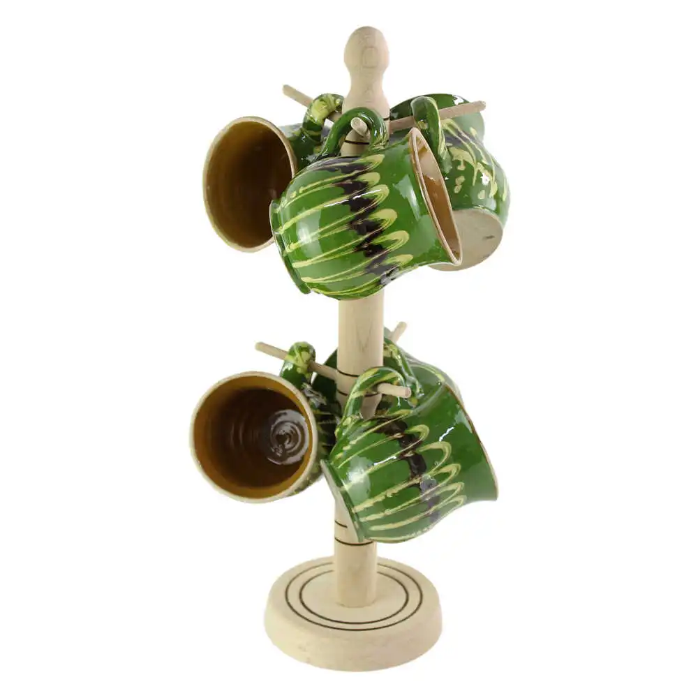 Casă și decorațiuni - Suport lemn cu 6 cani ceramice mari