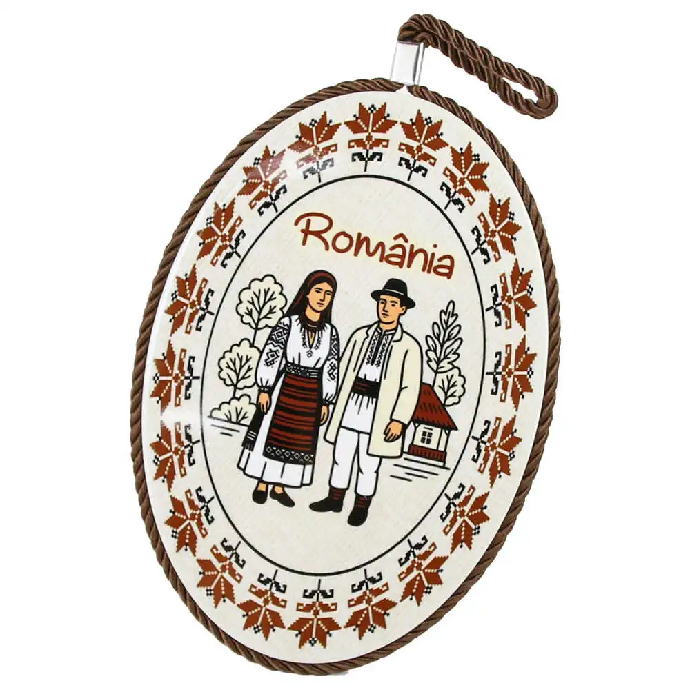 Casă și decorațiuni - Suport oale decor din ceramica Romania 14x20 cm Cuplu in port traditional