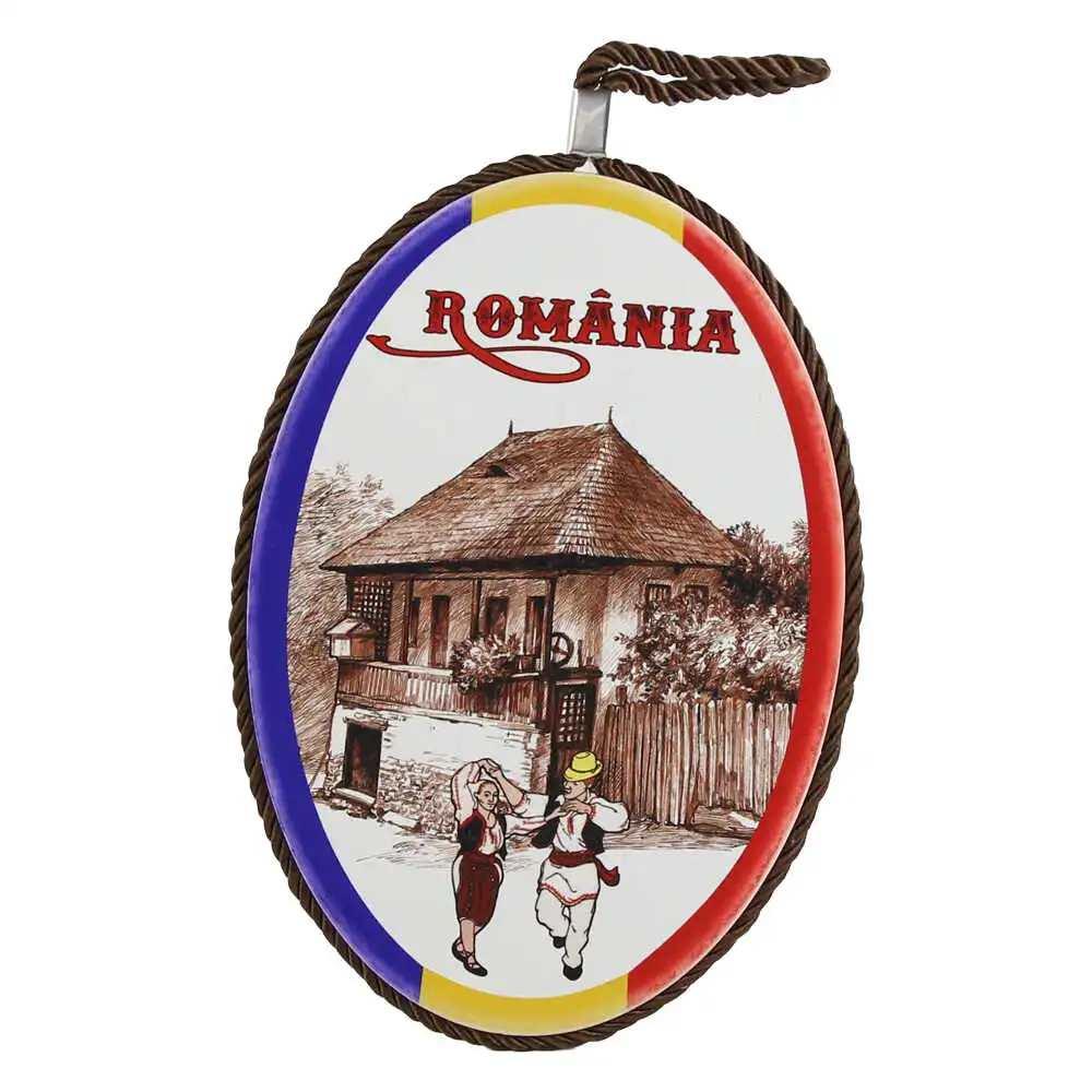 Noutăți Librăria Compas - Decor perete oval din ceramica Romania dansatori tricolor 13 x 19 cm