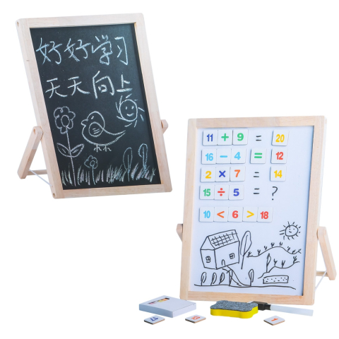 Table magnetice - Tablita din lemn cu 2 fete magnetica si neagra pentru creta + accesorii 19x26.5 cm