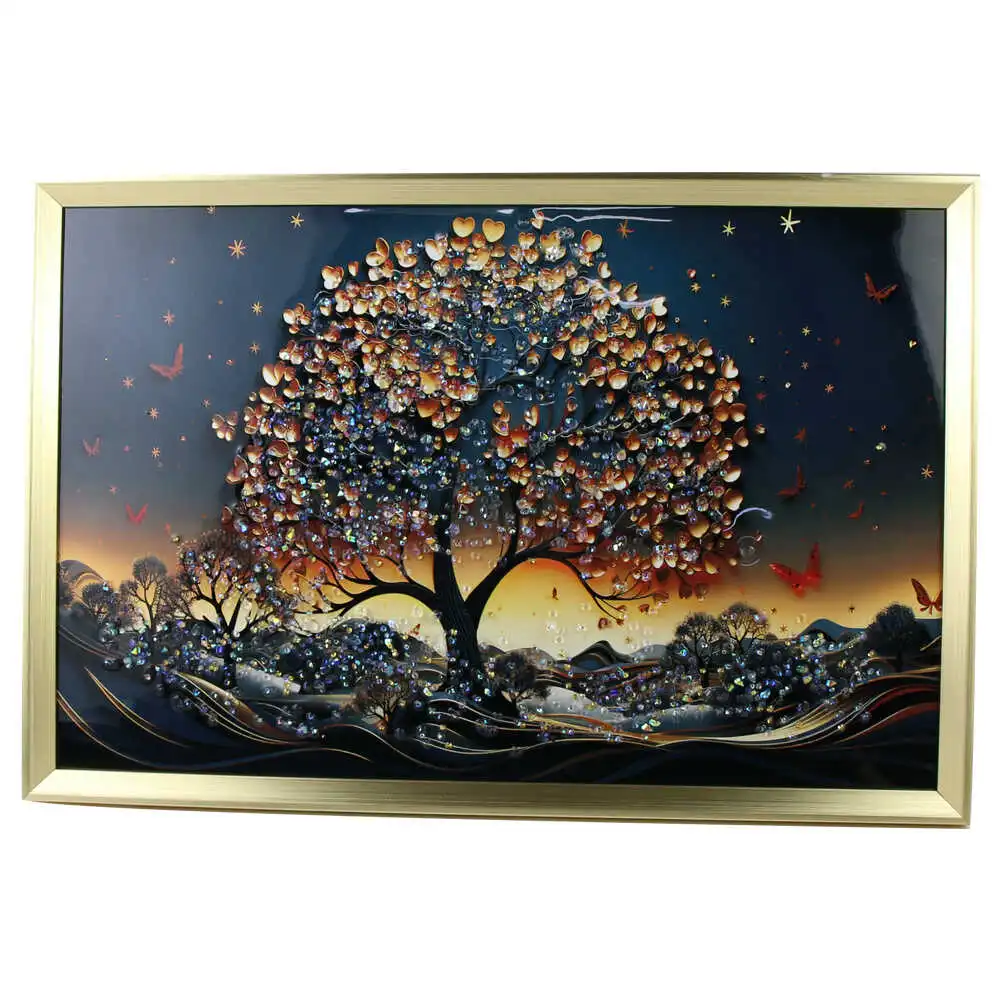 Ornamente și figurine decorative - Tablou 3D Copac cu fluturi 60 x 40 cm
