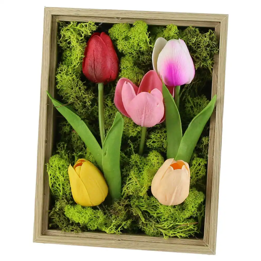 Casă și decorațiuni - Tablou decorativ cu muschi si lalele 17 x 22 cm