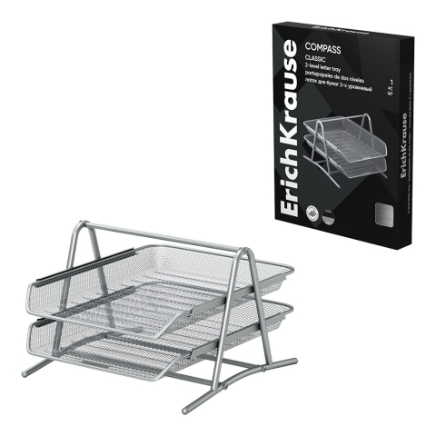Birotică și accesorii birou - Tava documente cu 2 niveluri ErichKrause Compass Classic - Argintie