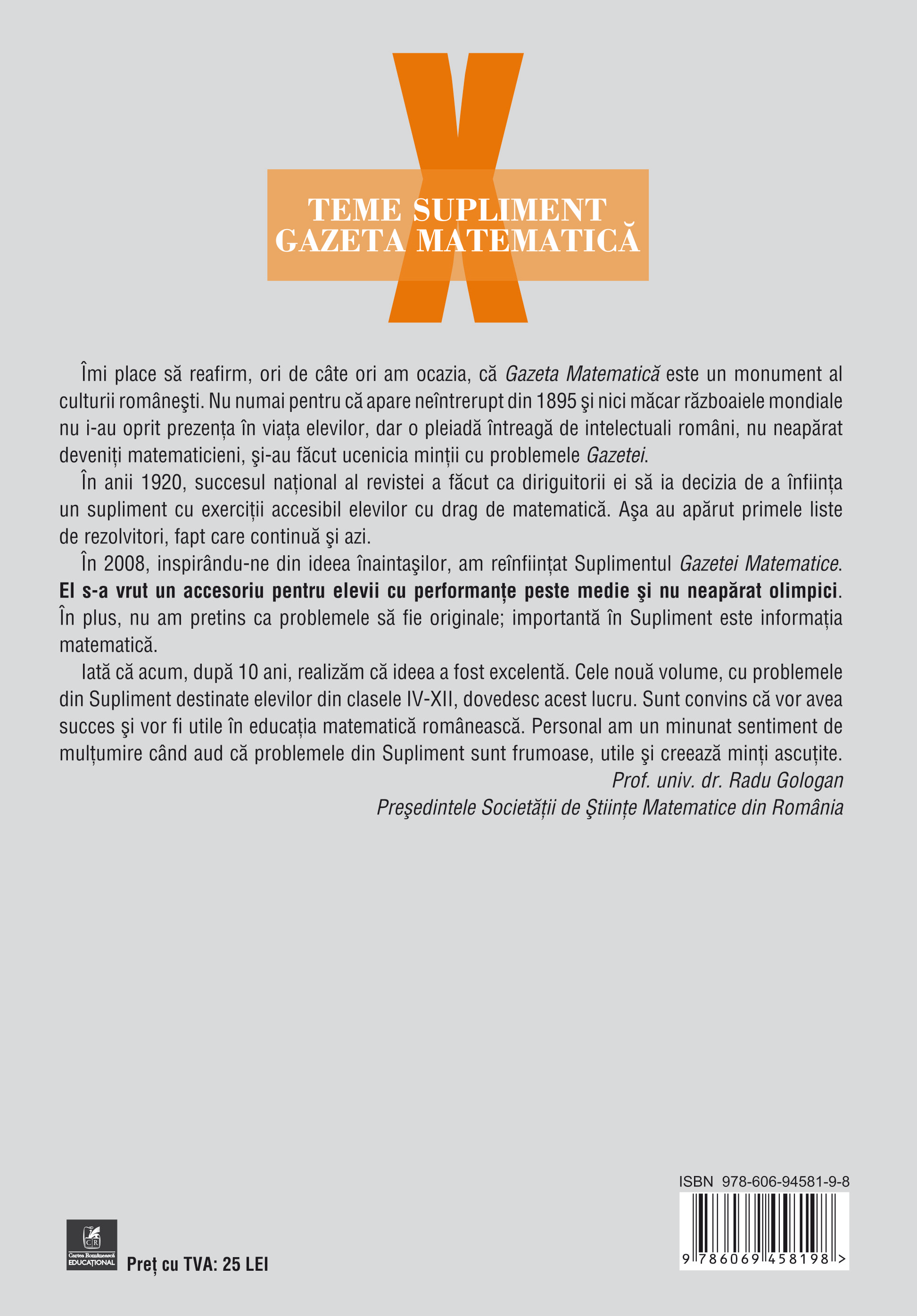 Teme supliment Gazeta Matematica. Clasa a X-a - Radu Gologan, Ion Cicu, Alexandru Negrescu [1]