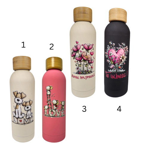 Termos metalic colorat cu capac din lemn – mesaje dragoste Valentines [1]