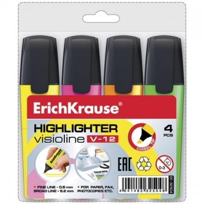 Rechizite școlare - Set 4 text markere galben roz portocaliu verde Erich Krause