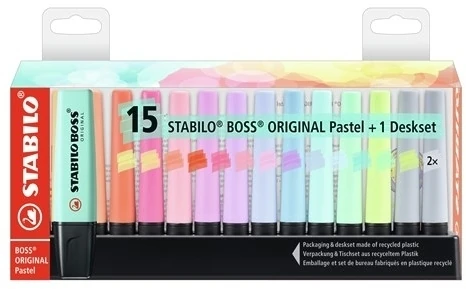 Scriere și corectare - Set textmarkere cu suport Stabilo Boss Original Pastel 15 culori