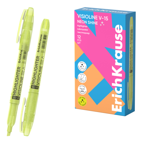 Noutăți Librăria Compas - Textmarker ErichKrause Visioline V-15 Neon Shine galben
