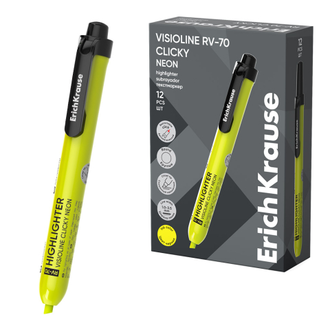 Noutăți Librăria Compas - Textmarker retractabil ErichKrause Visioline RV-70 galben neon