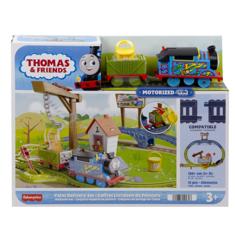 Trenulețe de jucărie - THOMAS SET DE JOACA CU LOCOMOTIVA MOTORIZATA THOMAS LIVREAZA VOPSEAUA