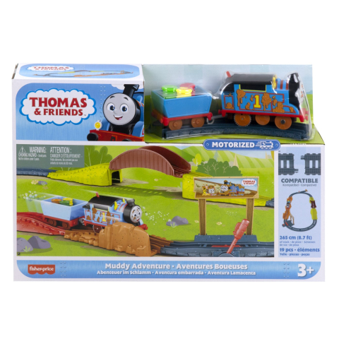 Trenulețe de jucărie - THOMAS SET DE JOACA CU LOCOMOTIVA MUDDY MOTORIZATA SI ACCESORII