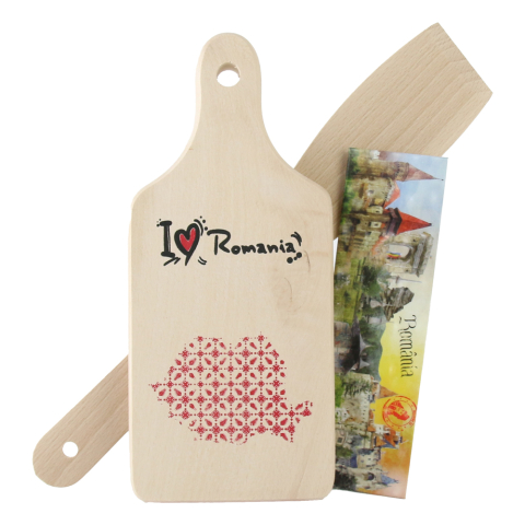 Casă și decorațiuni - Set ustensile bucatarie din lemn cu magnet frigider „I love Romania” 3 piese