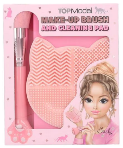 Accesorii personale și beauty - Set pensula de machiaj si suport pentru curatare TOPModel roz