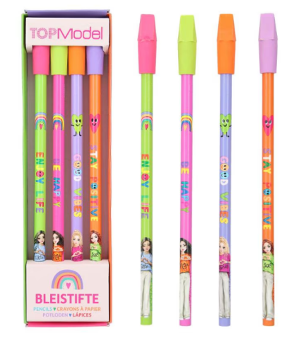 Rechizite școlare - Set 4 creioane grafit TOPModel Selflove cu radiera