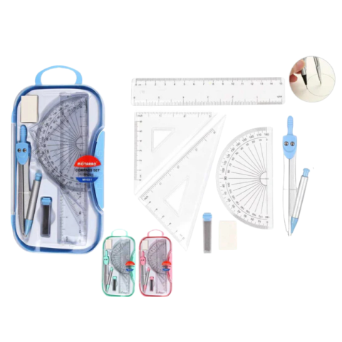 Accesorii geometrie și matematică - Trusa geometrie 7 piese diverse culori Motarro