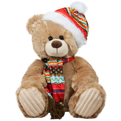 Jucării și jocuri - Ursulet maro cu sapca si esarfa 32 cm