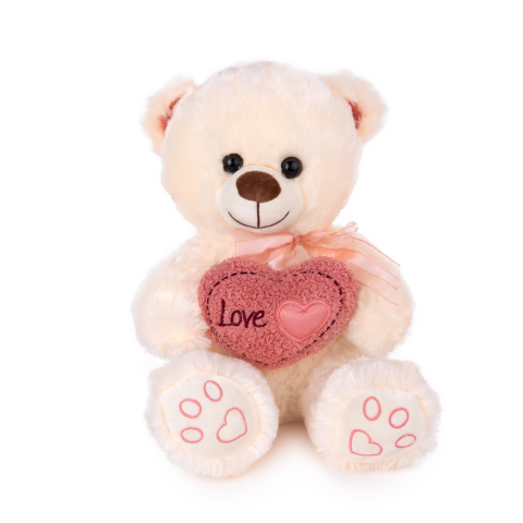 Jucării de pluș - Urs plus cu inima Love ecru 30 cm