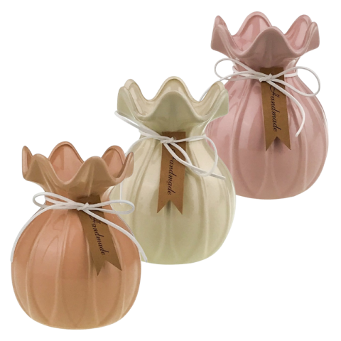 Vaze decorative - Vaza din ceramica cu gura ondulata 11x14 cm diverse culori