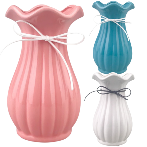 Vaze decorative - Vaza ceramica cu dungi 20 cm diverse culori