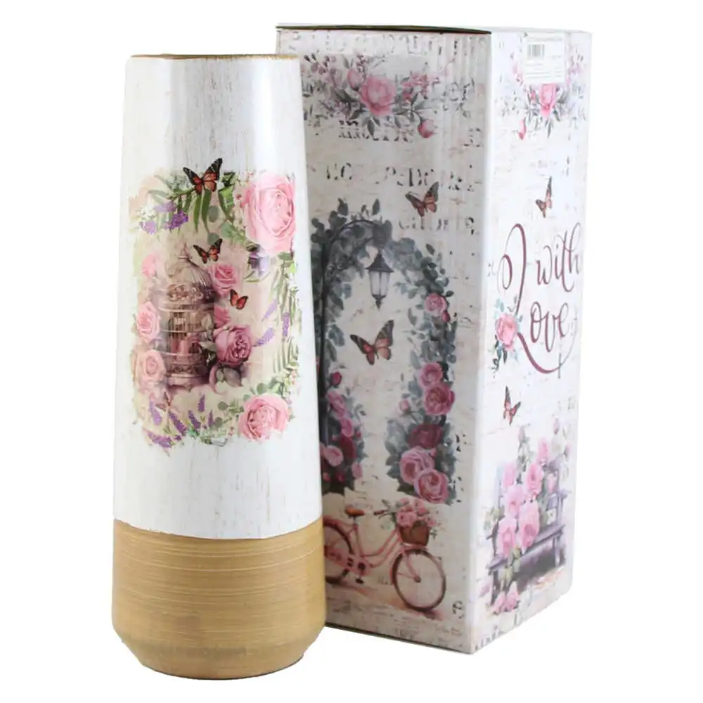 Vaze decorative - Vaza din ceramica in cutie decorativa 11x29 cm model floral