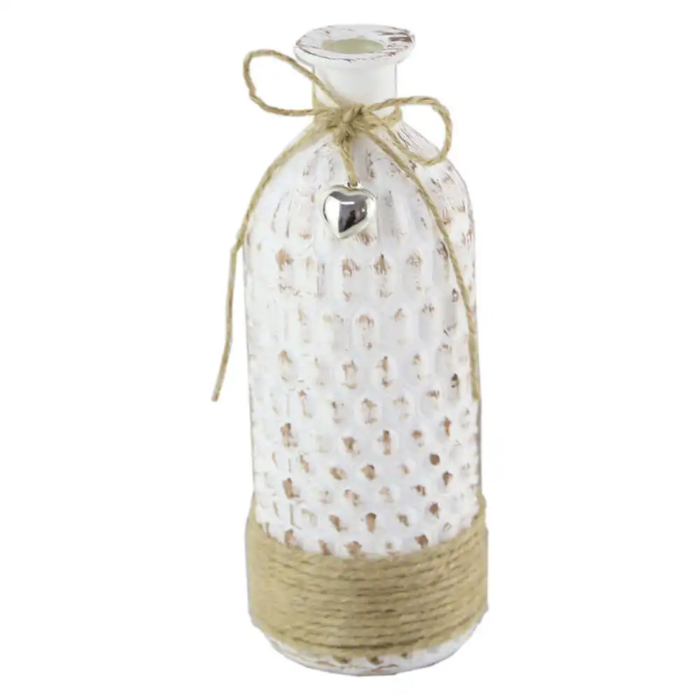 Casă și decorațiuni - Vaza din sticla cu snur si inimioara 20 cm alb