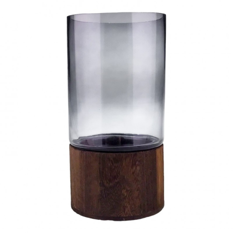 Vaze decorative - Vaza sticla pe suport lemn 13x25 cm