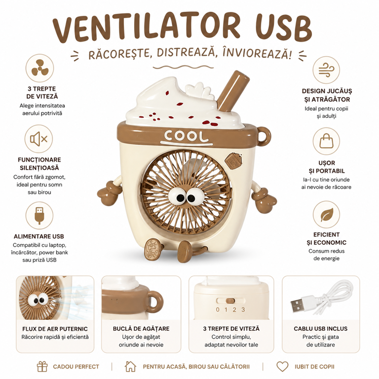 Ventilator portabil reincarcabil model inghetata crem [2]