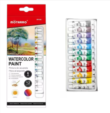 Noutăți Librăria Compas - Set vopsea acuarela Motarro 12 culori la tub 6 ml