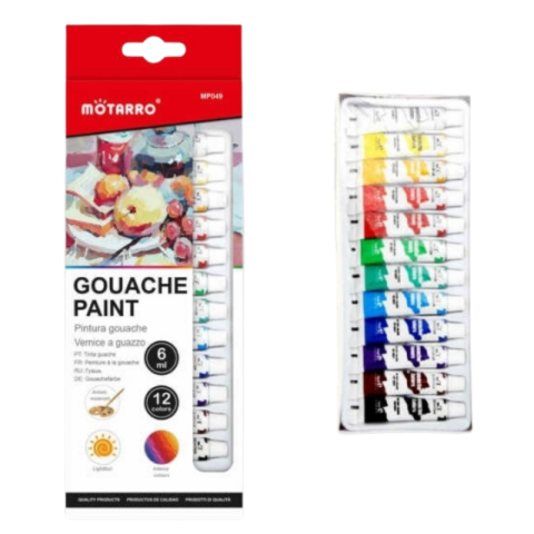 Rechizite școlare - Vopsea tub cu 12 culori guasa 6ml Motarro