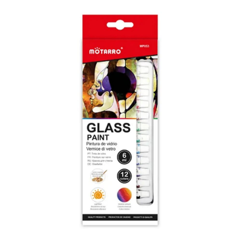 Rechizite școlare - Vopsea pentru sticla 12 culori 6ml Motarro