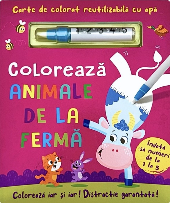 Carte de colorat cu apa. Reutilizabila: Coloreaza animale de la ferma [1]